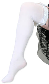 Thigh High with Satin Bow - White