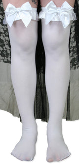 Thigh High with Satin Bow - White