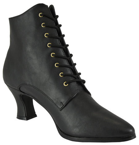 Victorian Ankle Boot - Black Faux Leather