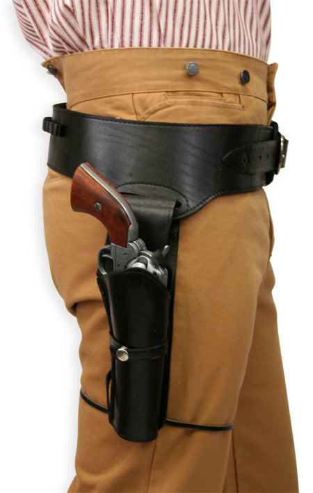 (.22 cal) Western Gun Belt and Holster - RH Draw - Plain Black Leather