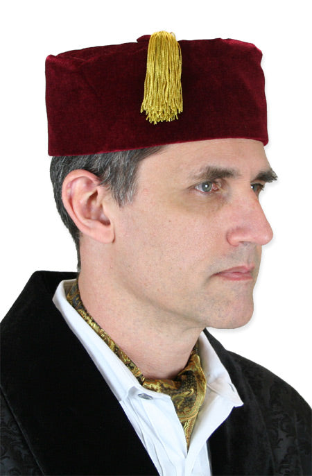 Vintage Quilted Smoking Cap - Burgundy Velvet