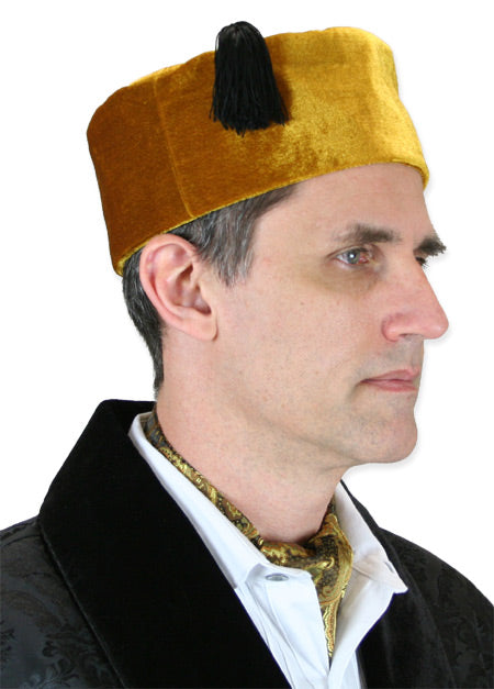 Vintage Quilted Smoking Cap - Gold Velvet