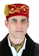 Vintage Velvet Embroidered Smoking Cap - Red/Gold