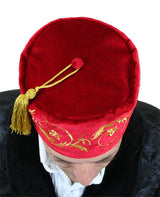 Vintage Velvet Embroidered Smoking Cap - Red/Gold