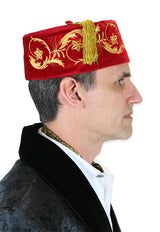 Vintage Velvet Embroidered Smoking Cap - Red/Gold