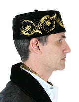Vintage Velvet Embroidered Smoking Cap - Black/Gold