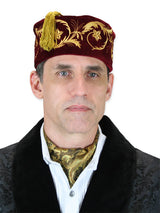 Embroidered Vintage Velvet Smoking Cap - Burgundy