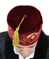 Embroidered Vintage Velvet Smoking Cap - Burgundy