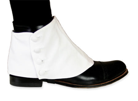 Premium Mens Button Spats - White Cotton (One Pair)