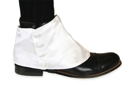 Premium Mens Button Spats - White Satin / White Buttons (One Pair)