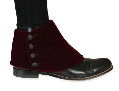 Premium Mens Button Spats - Burgundy Velvet (One Pair)