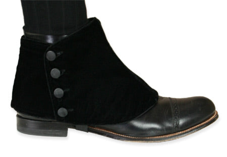 Premium Mens Button Spats - Black Velvet (One Pair)