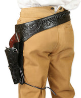 (.22 cal) Western Gun Belt and Holster - LH Draw - Black Tooled Leather