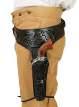 (.38/.357 cal) Western Gun Belt and Holster - LH Draw - Black Tooled Leather