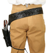 (.38/.357 cal) Western Gun Belt and Holster - LH Draw - Black Tooled Leather