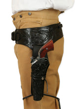 (.22 cal) Western Gun Belt and Holster - Double - Black Tooled Leather