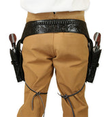 (.22 cal) Western Gun Belt and Holster - Double - Black Tooled Leather