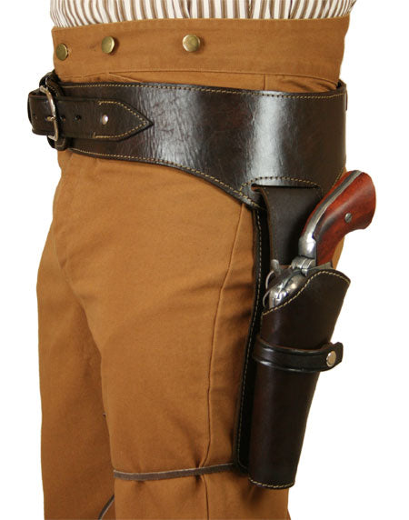 (.44/.45 cal) Western Gun Belt and Holster - LH Draw - Plain Brown Leather