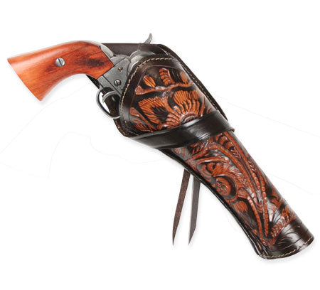 Western Holster - RH Cross-Draw (Long Barrel) - Two-Tone Brown Tooled Leather