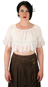 Lynette Cropped Peasant Top - White