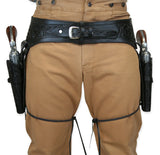 (.38/.357 cal) Western Gun Belt and Holster - Double - Black Tooled Leather