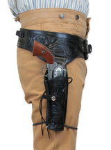 (.38/.357 cal) Western Gun Belt and Holster - Double - Black Tooled Leather