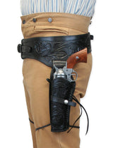 (.38/.357 cal) Western Gun Belt and Holster - Double - Black Tooled Leather