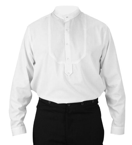 Vintage Mens White Cotton Band Collar Dress Shirt (Size S) | 1800s | Old Fashioned | Traditional