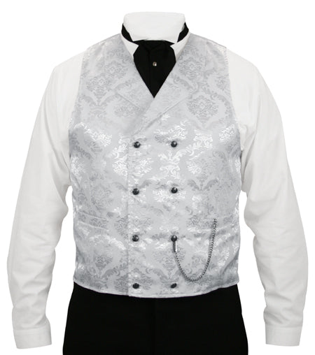 Godfrey Double Breasted Vest - White Brocade