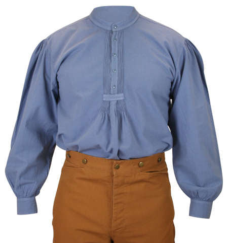 1800s Mens Blue Cotton Band Collar Work Shirt (Size M) | 19th Century | Historical | Vintage