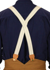 1860s Cotton X-Back Suspenders - Navy Stripe (Long)