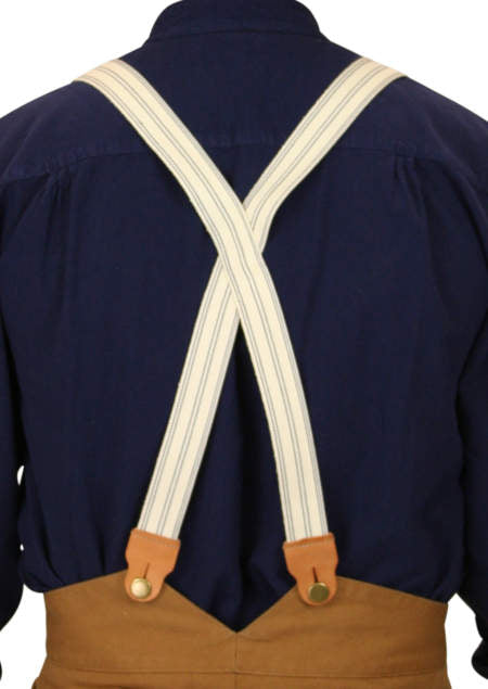 1860s Cotton X-Back Suspenders - Navy Stripe (Long)