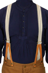 1860s Cotton X-Back Suspenders - Brown and Blue Stripe (Long)