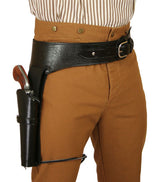 (.44/.45 cal) Western Gun Belt and Holster - RH Draw (Long Barrel) - Plain Black Leather