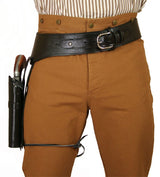 (.44/.45 cal) Western Gun Belt and Holster - RH Draw (Long Barrel) - Plain Black Leather