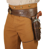 (.44/.45 cal) Western Gun Belt and Holster - LH Draw - Chocolate Brown Tooled Leather
