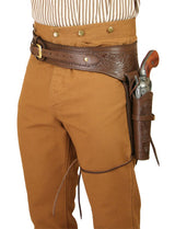 (.38/.357 cal) Western Gun Belt and Holster - LH Draw - Chocolate Brown Tooled Leather