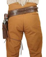 (.38/.357 cal) Western Gun Belt and Holster - LH Draw - Chocolate Brown Tooled Leather