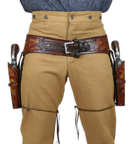 (.38/.357 cal) Western Gun Belt and Holster - Double - Harvest Colors Tooled Leather