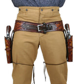 (.38/.357 cal) Western Gun Belt and Holster - Double - Harvest Colors Tooled Leather