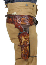 (.38/.357 cal) Western Gun Belt and Holster - Double - Harvest Colors Tooled Leather