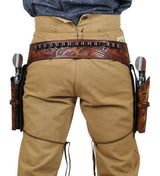 (.38/.357 cal) Western Gun Belt and Holster - Double - Harvest Colors Tooled Leather