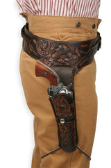(.22 cal) Western Gun Belt and Holster - RH Draw - Two-Tone Brown Tooled Leather