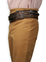 (.22 cal) Western Gun Belt and Holster - RH Draw - Two-Tone Brown Tooled Leather