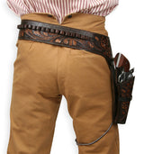 (.22 cal) Western Gun Belt and Holster - RH Draw - Two-Tone Brown Tooled Leather
