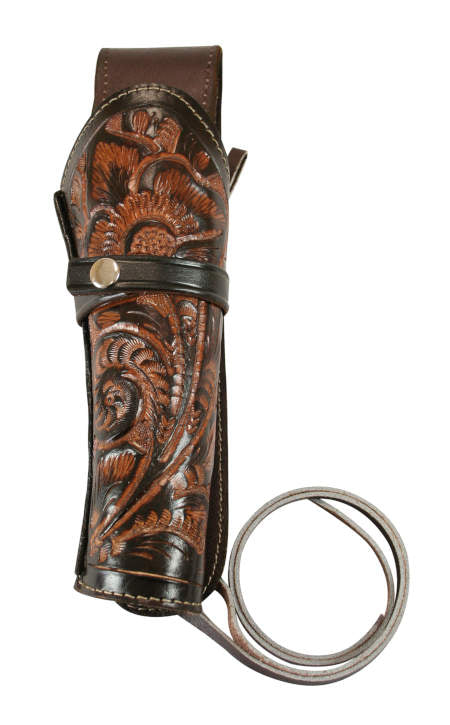 Western Holster - RH Draw (Long Barrel) - Two-Tone Brown Tooled Leather