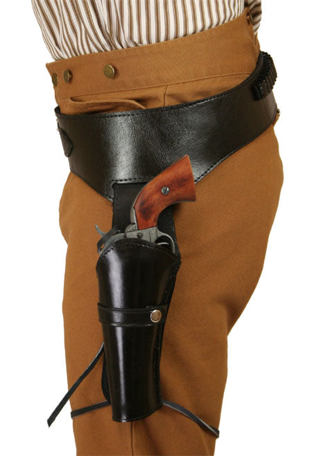 (.38/.357 cal) Western Gun Belt and Holster - LH Draw - Plain Black Leather