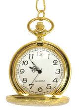 Gold Plated Shield Quartz Pocket Watch with Chain