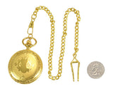 Gold Plated Shield Quartz Pocket Watch with Chain