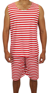 Mens 1900s Tank Bathing Suit - Red/White